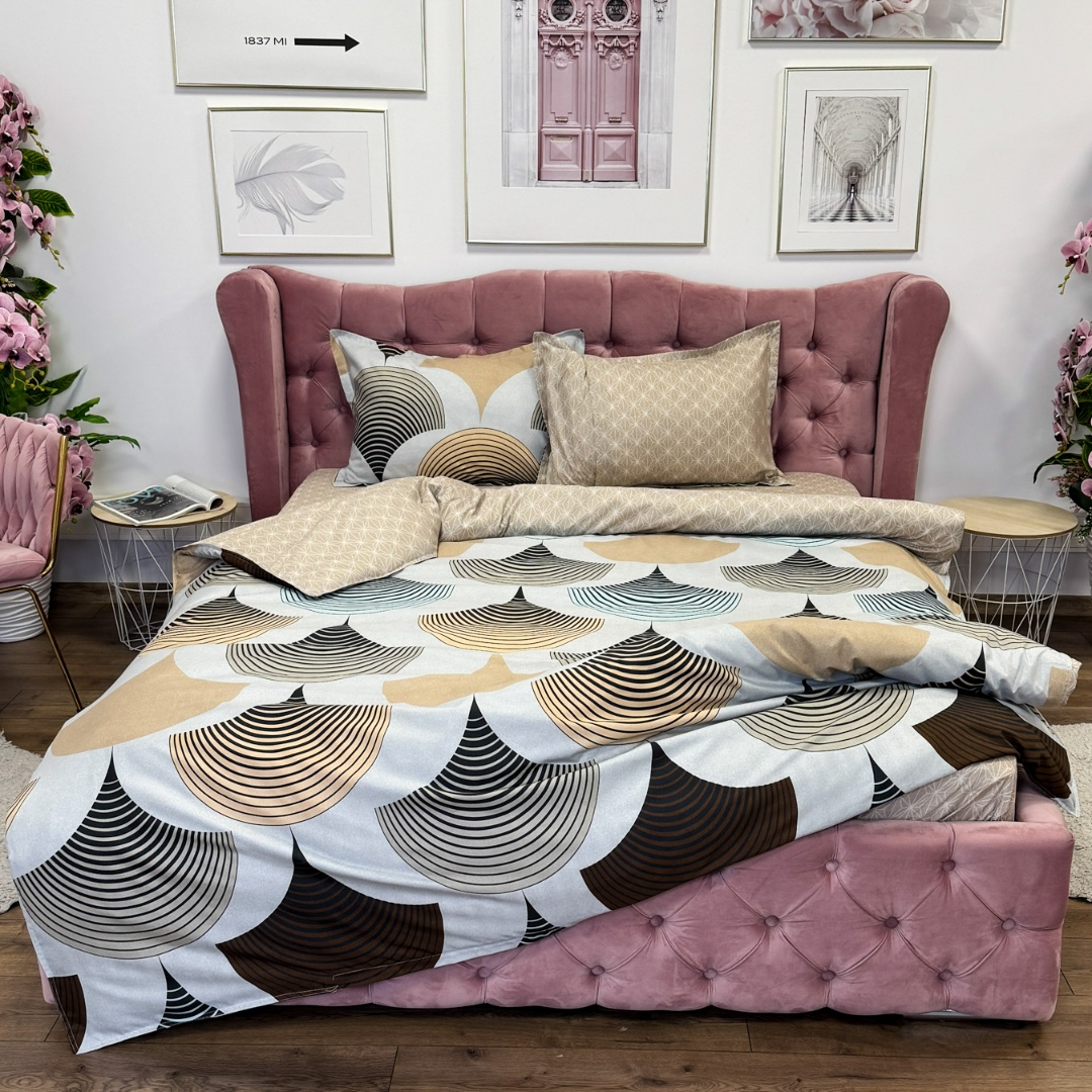 (OFERTA 3 la 199 Lei) Lenjerie pat dublu, bumbac satinat, cu doua feţe, 4 piese,  Bej, Crem, Bleu, Gri, model clasic - 2 | YEO