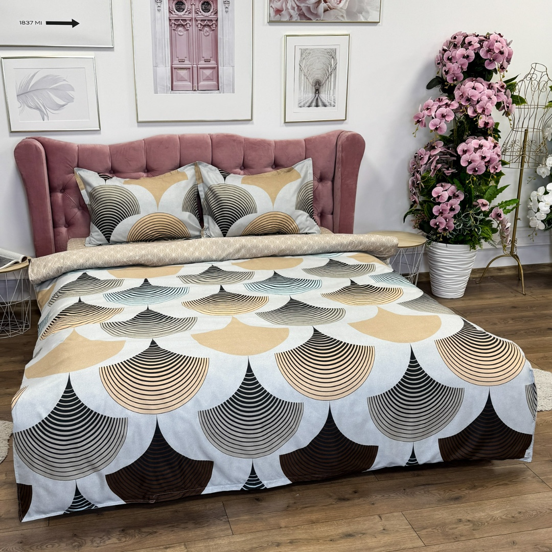 (OFERTA 3 la 199 Lei) Lenjerie pat dublu, bumbac satinat, cu doua feţe, 4 piese,  Bej, Crem, Bleu, Gri, model clasic - 3 | YEO