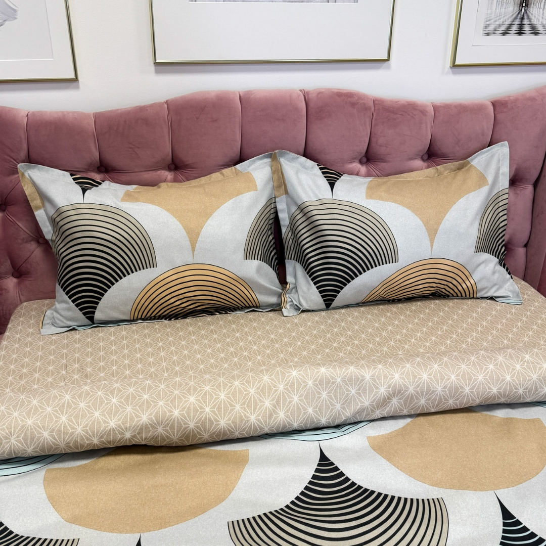 (OFERTA 3 la 199 Lei) Lenjerie pat dublu, bumbac satinat, cu doua feţe, 4 piese,  Bej, Crem, Bleu, Gri, model clasic - 4 | YEO