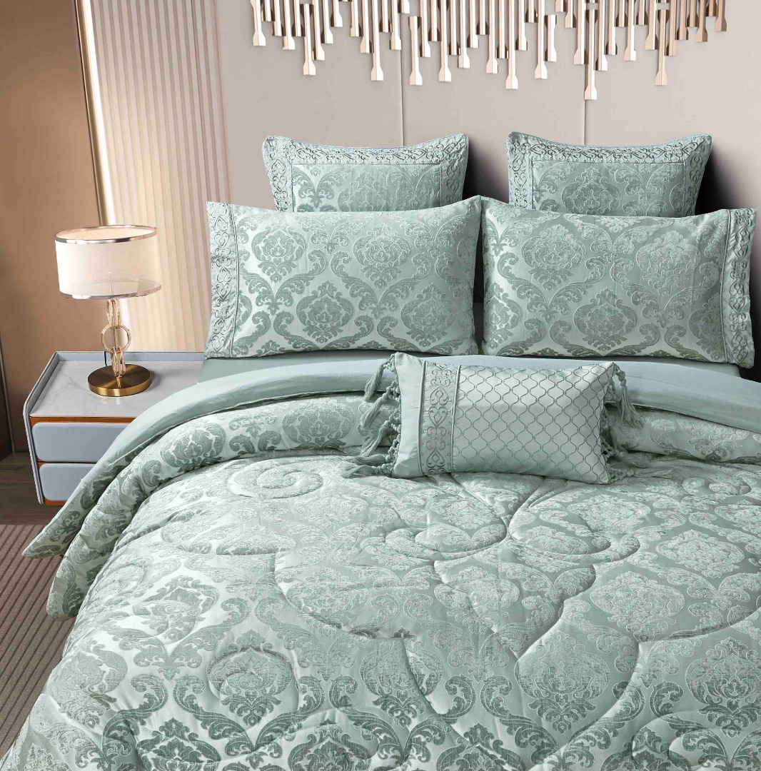 Set Cadou Luxury, Jojo Home, Jacquard Regal, 7 Piese, Cu Pilota Inclusa, Verde - 1 | YEO