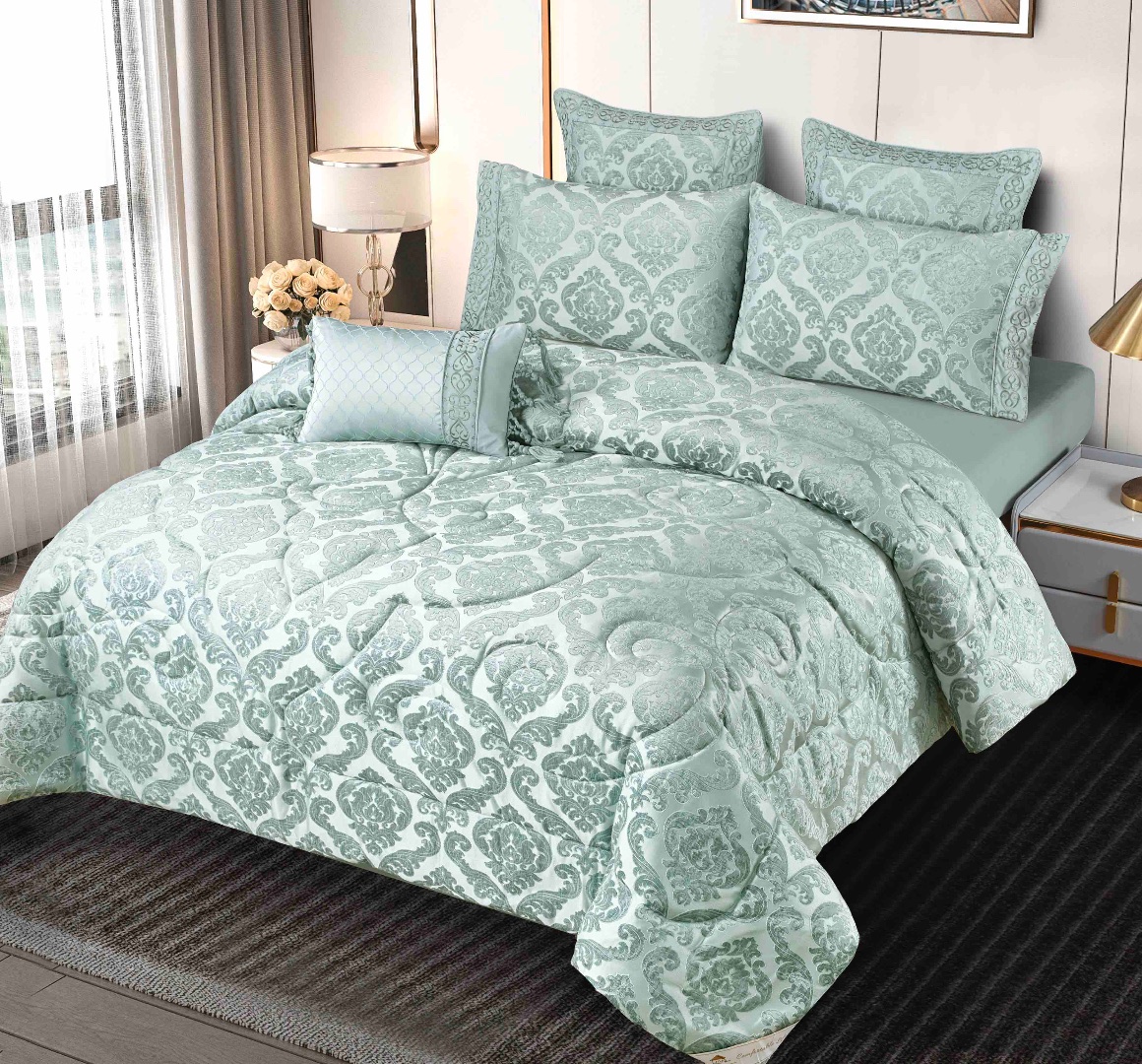 Set Cadou Luxury, Jojo Home, Jacquard Regal, 7 Piese, Cu Pilota Inclusa, Verde - 2 | YEO