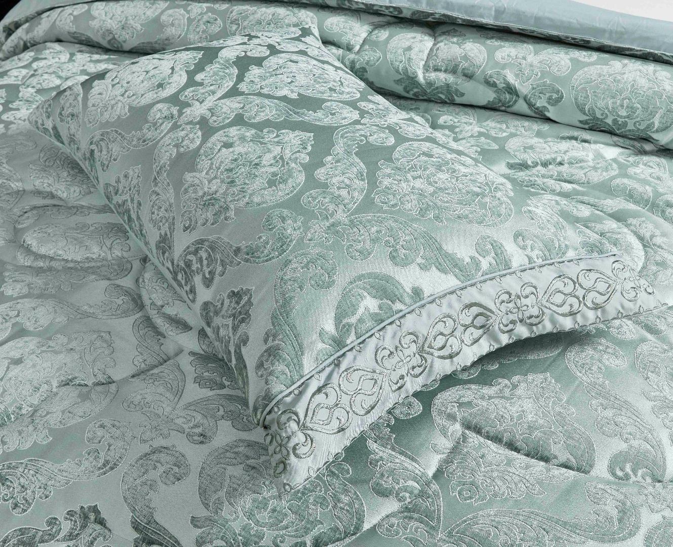 Set Cadou Luxury, Jojo Home, Jacquard Regal, 7 Piese, Cu Pilota Inclusa, Verde - 3 | YEO