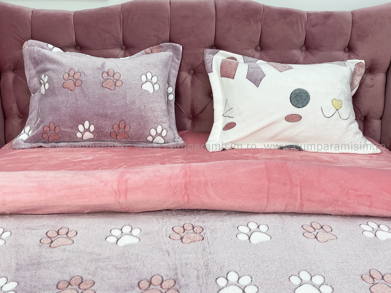 Lenjerie pat dublu, Super Pufoasa COCOLINO,cu ELASTIC, 4 piese, Jojo Home, Roz-Multicolor, iepurasi - 3 | YEO