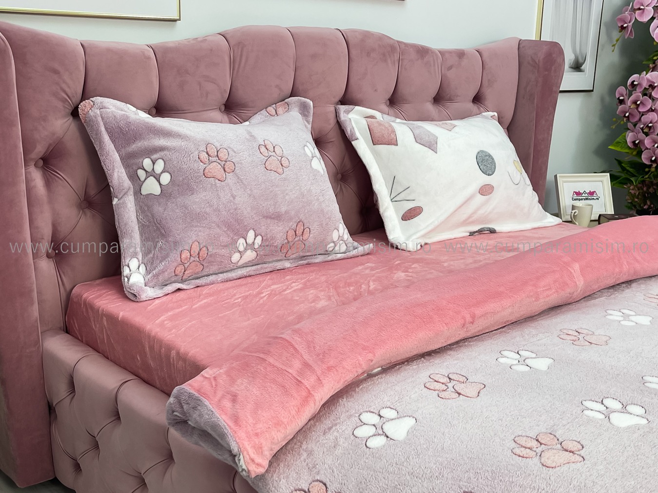 Lenjerie pat dublu, Super Pufoasa COCOLINO,cu ELASTIC, 4 piese, Jojo Home, Roz-Multicolor, iepurasi - 4 | YEO
