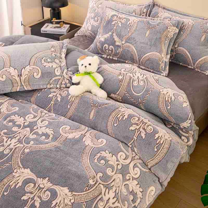 Lenjerie pat dublu, Super Pufoasa COCOLINO,cu ELASTIC, 4 piese, Jojo Home, Gri, Model Elegant - 1 | YEO