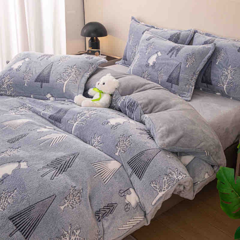 Lenjerie pat dublu, Super Pufoasa COCOLINO,cu ELASTIC, 4 piese, Jojo Home, Gri Albastrui, Brazi - 2 | YEO