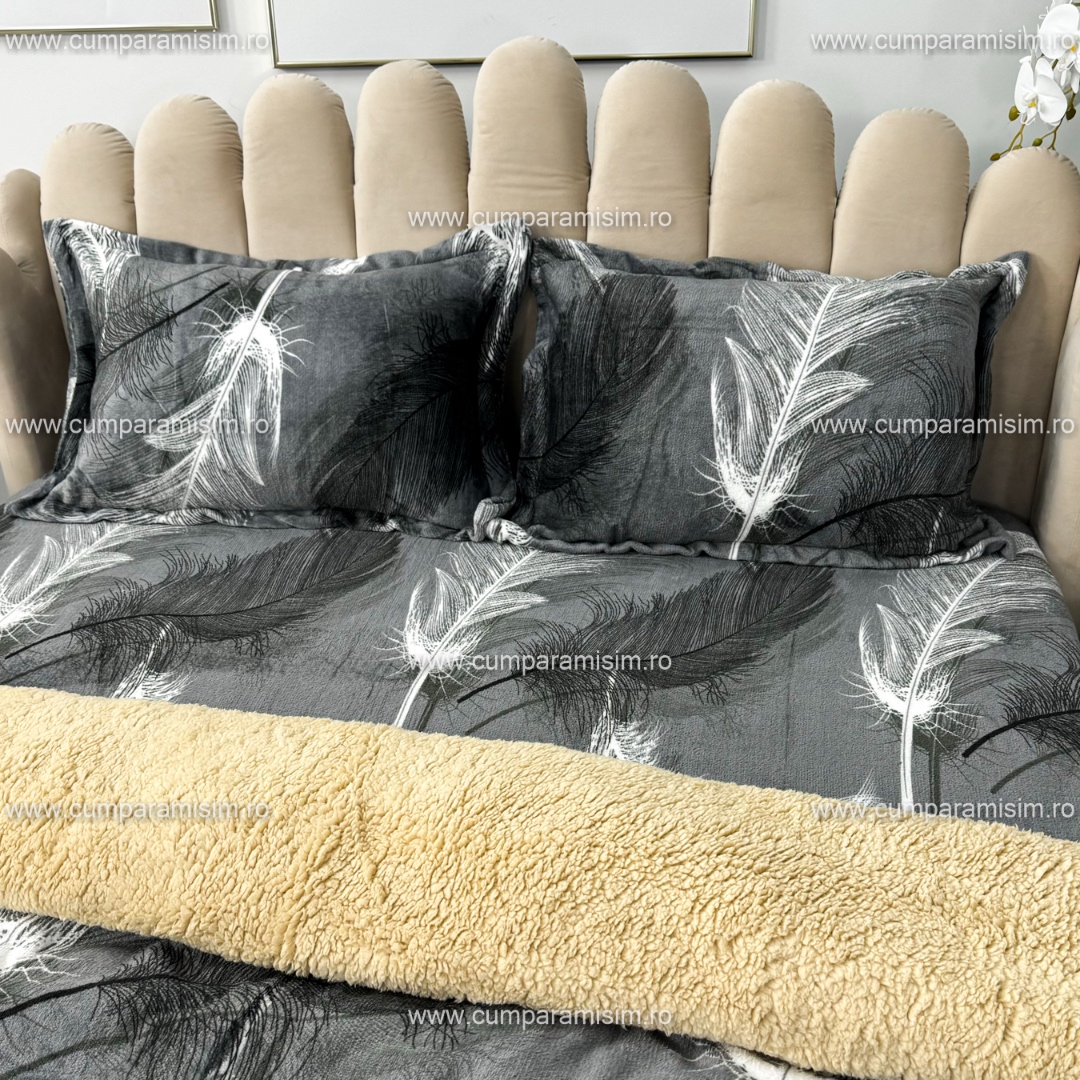 Lenjerie pat dublu, Super Pufoasa COCOLINO cu BLANITA, 4 piese, Gri, pene - 4 | YEO