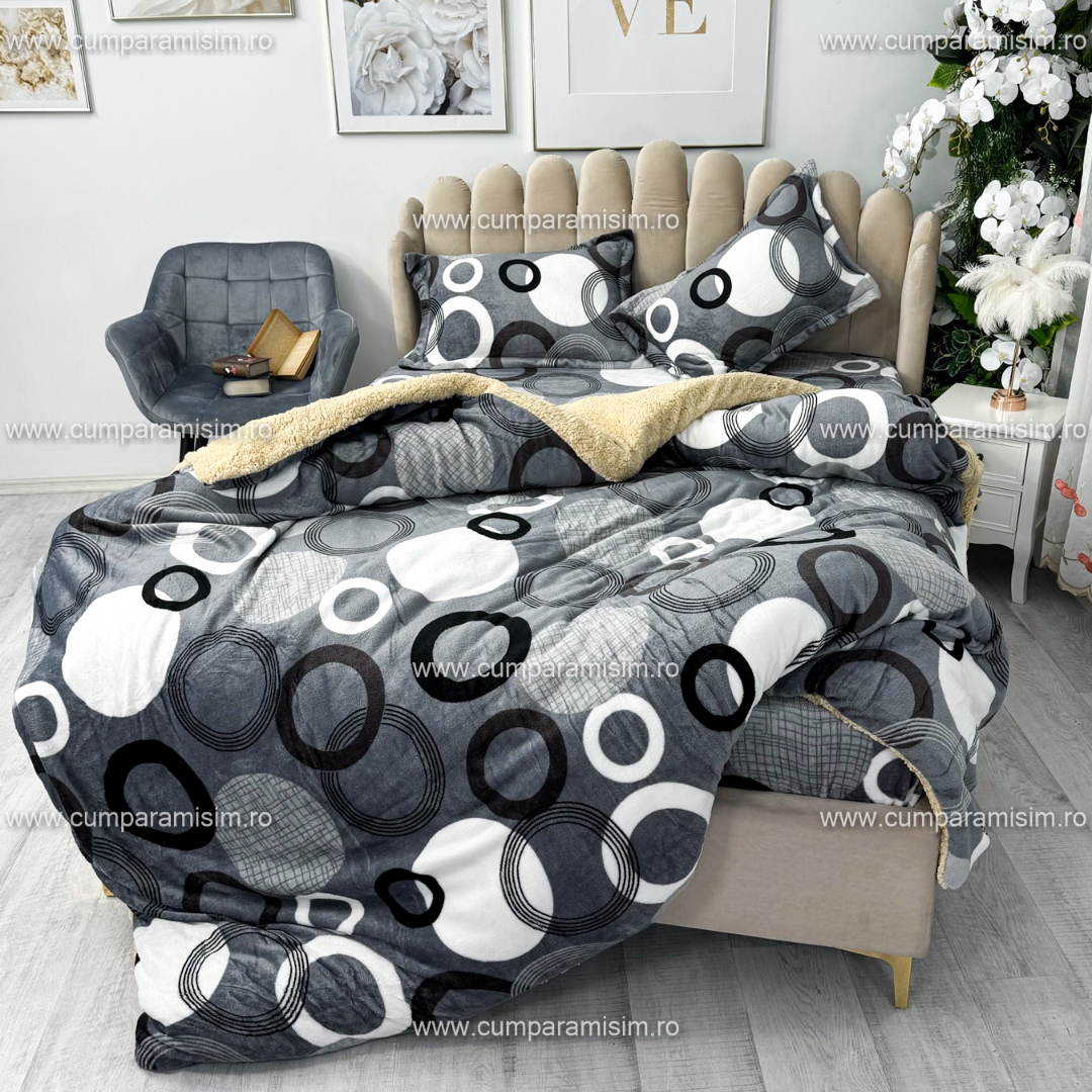 Lenjerie pat dublu, Super Pufoasa COCOLINO cu BLANITA, 4 piese, Gri, cercuri - 2 | YEO
