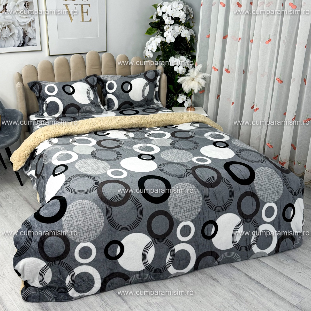 Lenjerie pat dublu, Super Pufoasa COCOLINO cu BLANITA, 4 piese, Gri, cercuri - 3 | YEO
