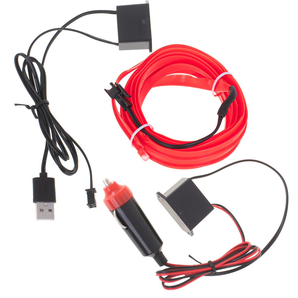 LED de iluminat ambiental pentru masina / masina USB / 12V banda 3m rosu - view 4