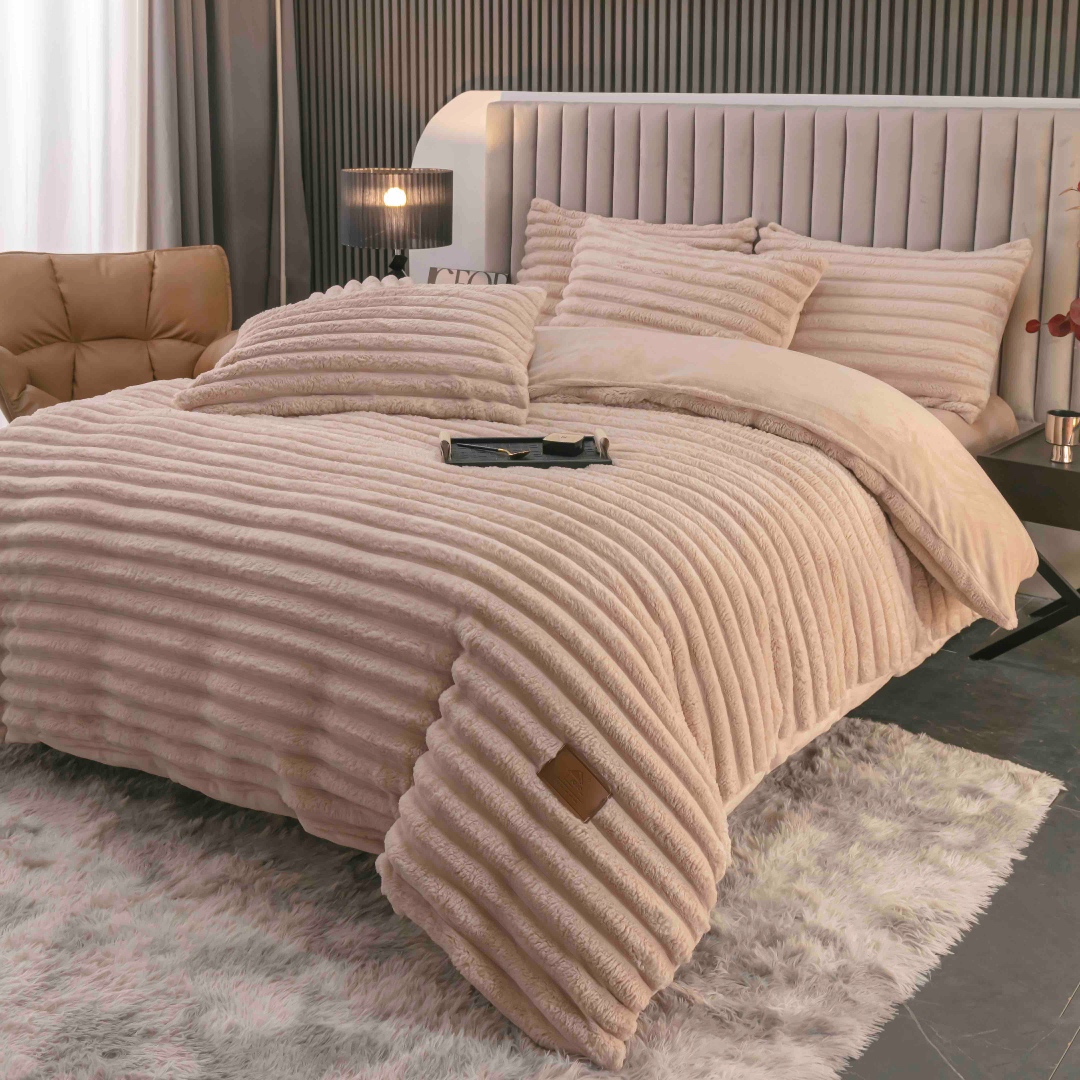 Lenjerie Deluxe, Jojo Home, 4 Piese, Blanita Shorthair si CoCoLiNo, cu Elastic Perimetral, Bej - 1 | YEO