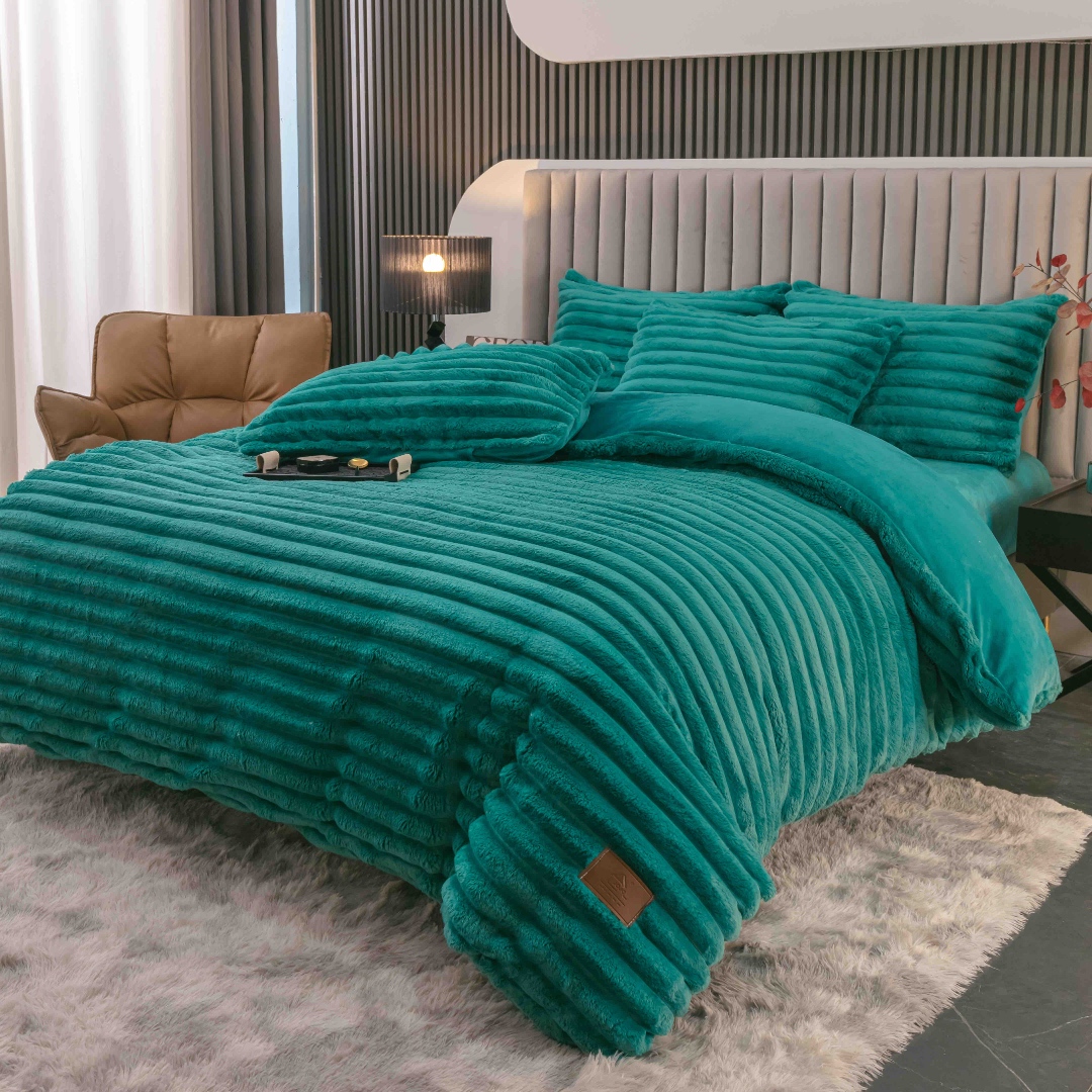 Lenjerie Deluxe, Jojo Home, 4 Piese, Blanita Shorthair si CoCoLiNo, cu Elastic Perimetral, Turquoise - 1 | YEO