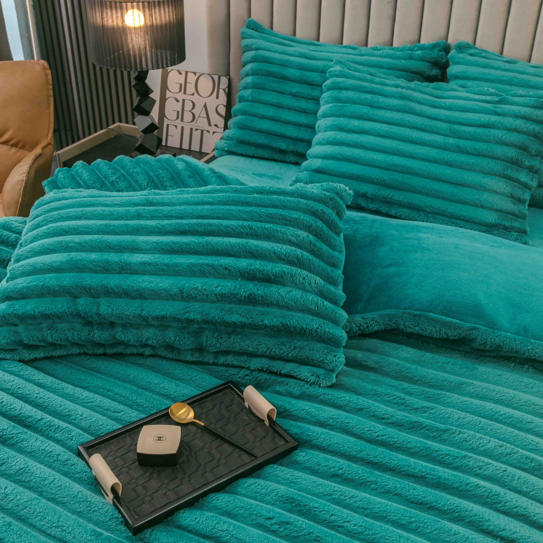 Lenjerie Deluxe, Jojo Home, 4 Piese, Blanita Shorthair si CoCoLiNo, cu Elastic Perimetral, Turquoise - 2 | YEO