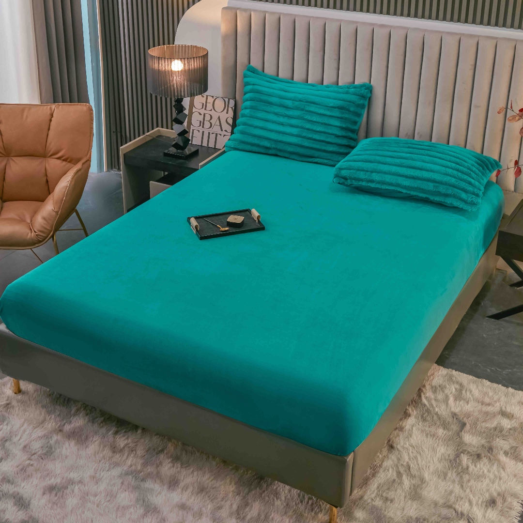 Lenjerie Deluxe, Jojo Home, 4 Piese, Blanita Shorthair si CoCoLiNo, cu Elastic Perimetral, Turquoise - 4 | YEO