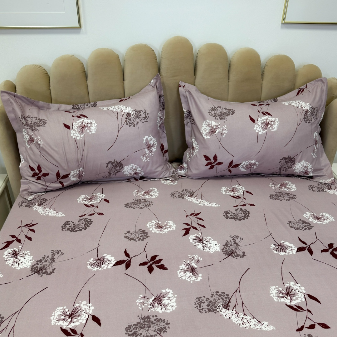 Cearsaf cu Elastic 180x200 cm + 2 Fete de Perna 50x70 cm, Roz, Flori - 3 | YEO