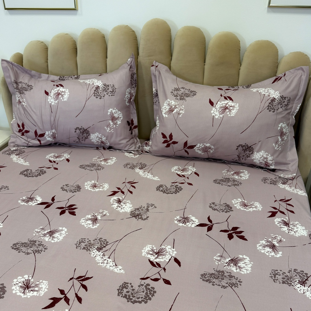 Cearsaf cu Elastic 180x200 cm + 2 Fete de Perna 50x70 cm, Roz, Flori - 4 | YEO