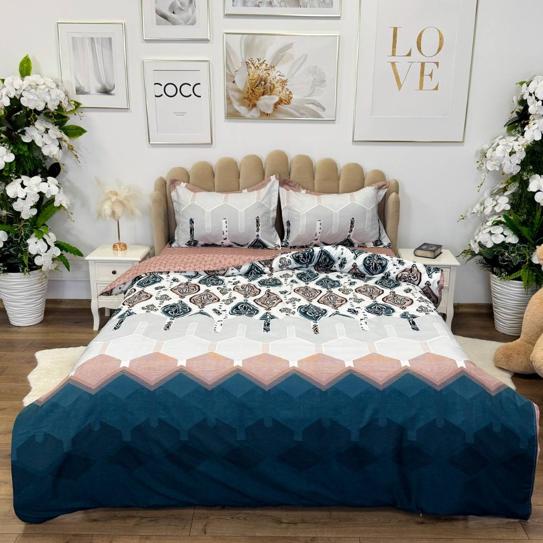 (OFERTA 3 la 199 Lei) Lenjerie pat dublu cu doua feţe, 4 piese, Finet Soft, Turquoise, model elegant - 1 | YEO