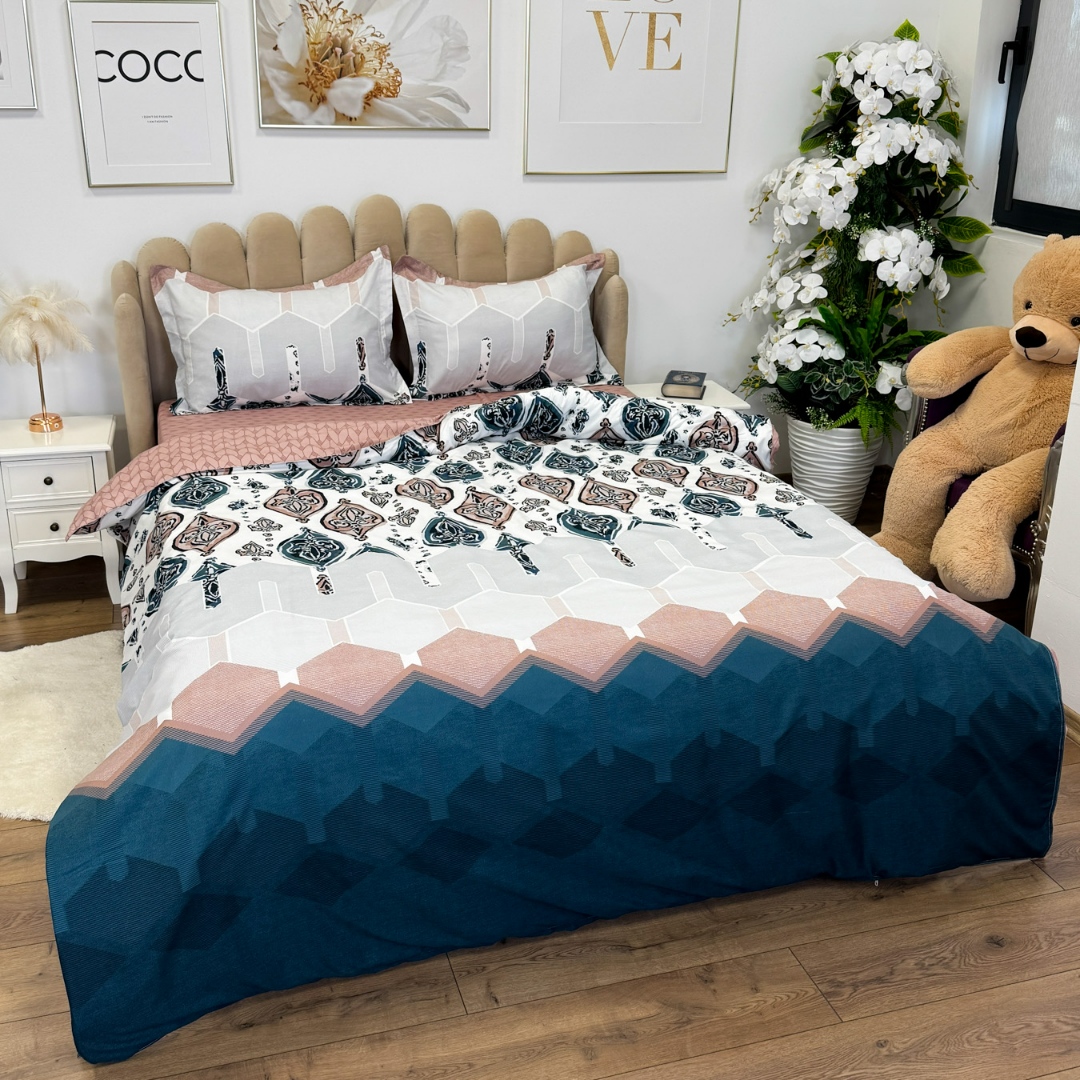 (OFERTA 3 la 199 Lei) Lenjerie pat dublu cu doua feţe, 4 piese, Finet Soft, Turquoise, model elegant - 3 | YEO