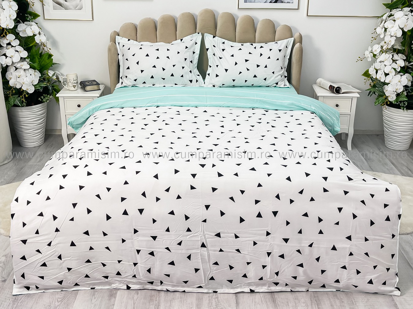 (OFERTA 3 la 199 Lei) Lenjerie pat dublu cu doua feţe, bumbac satinat, 4 piese,  Alb - 1 | YEO