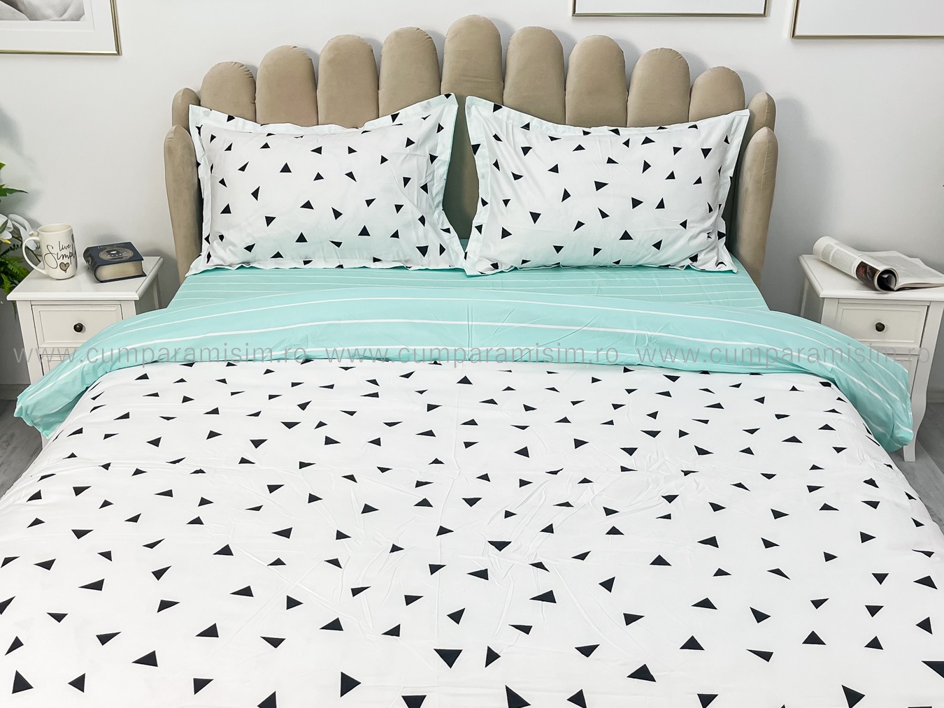 (OFERTA 3 la 199 Lei) Lenjerie pat dublu cu doua feţe, bumbac satinat, 4 piese,  Alb - 2 | YEO