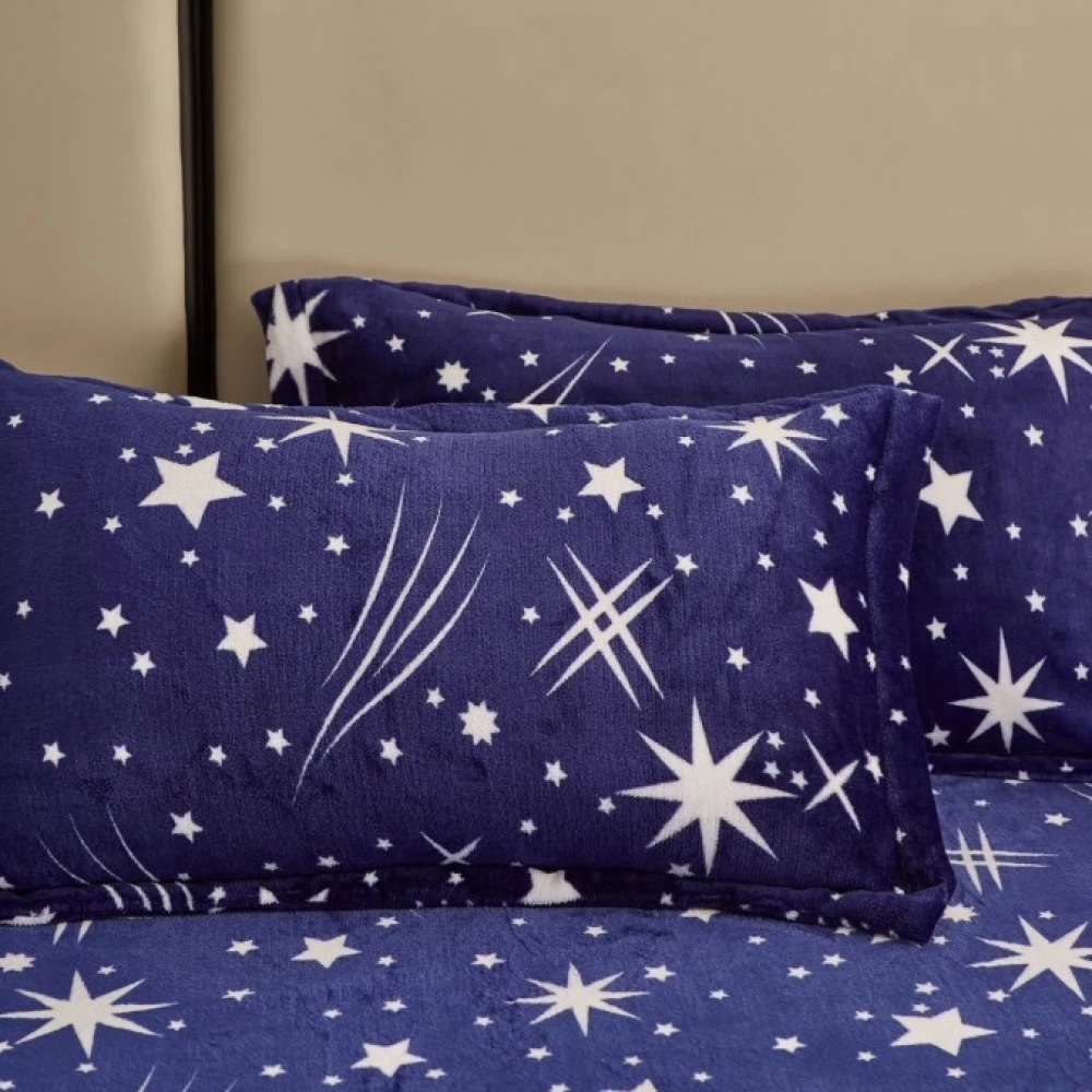 Lenjerie pat dublu, Super Pufoasa COCOLINO, 4 piese, Bleumarin, ploaie de stele - 2 | YEO