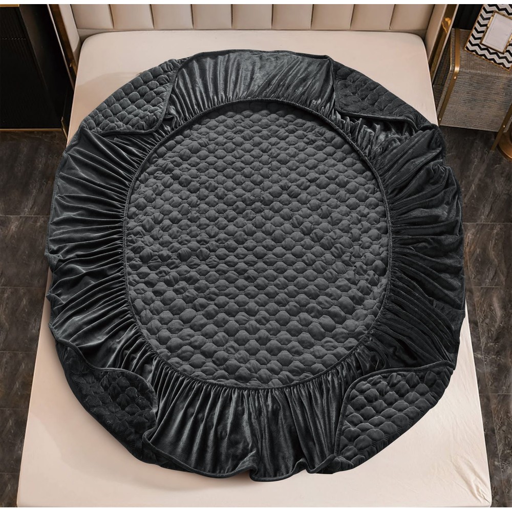 Husã matlasatã tip topper din catifea, 160x200cm + 2 fete de perna 50x70cm, antracit – imagine 4