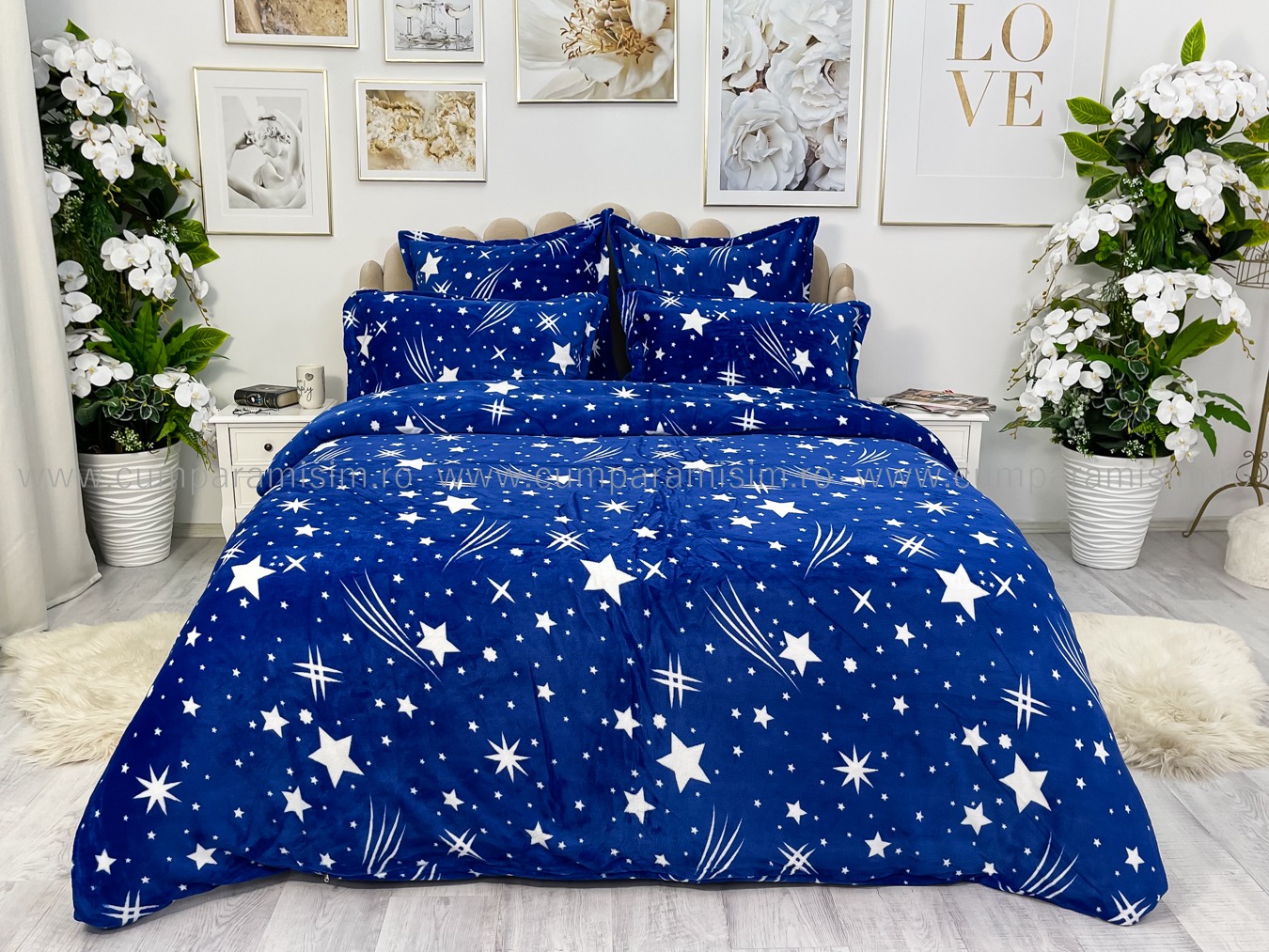 Lenjerie pat dublu, Super Pufoasa COCOLINO, 6 piese, Jojo Home, Bleumarin-Alb, stelute - 1 | YEO