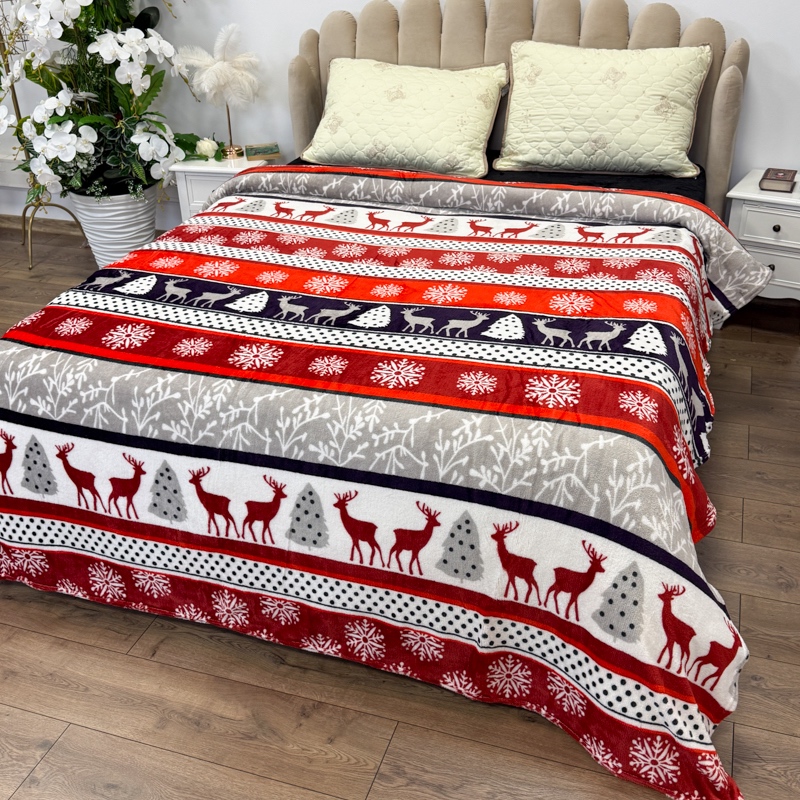 Patura pufoasa cocolino 200x230cm, 240g/mp, Rosu, Alb, Dungi, Reni - 2 | YEO