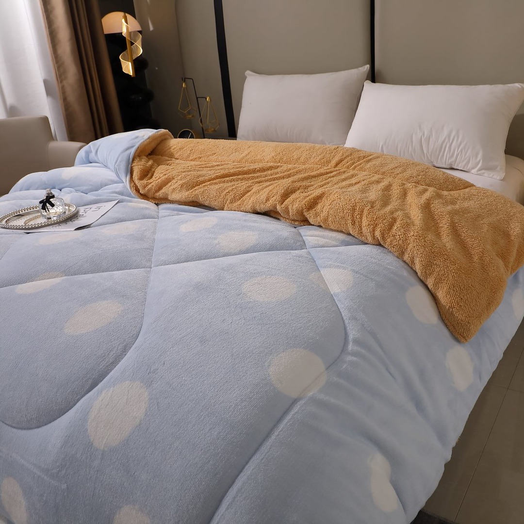 Pilota Cocolino cu Blanita Bej Ultra Pufoasa, Matlasata, 200x230 cm – Caldura Instanta si Confort de Lux pentru Nopti Reci, Bleu, buline - 3 | YEO
