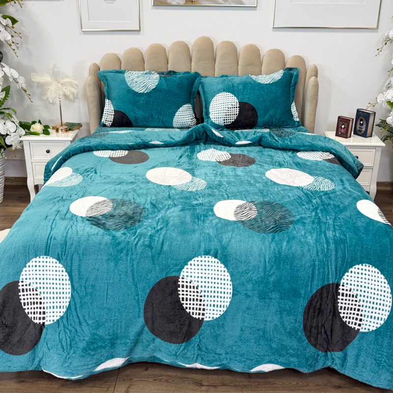 Lenjerie pat dublu, Super Pufoasa COCOLINO,cu ELASTIC, 4 piese, Turquoise, Buline - 1 | YEO