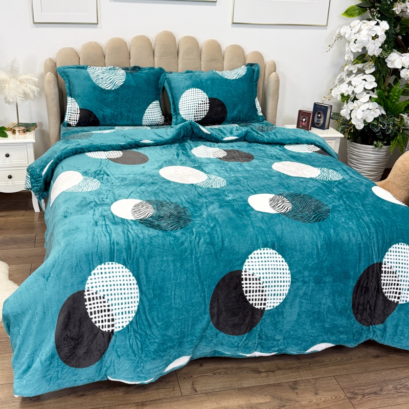 Lenjerie pat dublu, Super Pufoasa COCOLINO,cu ELASTIC, 4 piese, Turquoise, Buline - 2 | YEO