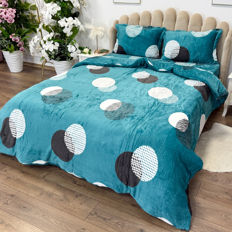 Lenjerie pat dublu, Super Pufoasa COCOLINO,cu ELASTIC, 4 piese, Turquoise, Buline - 3 | YEO