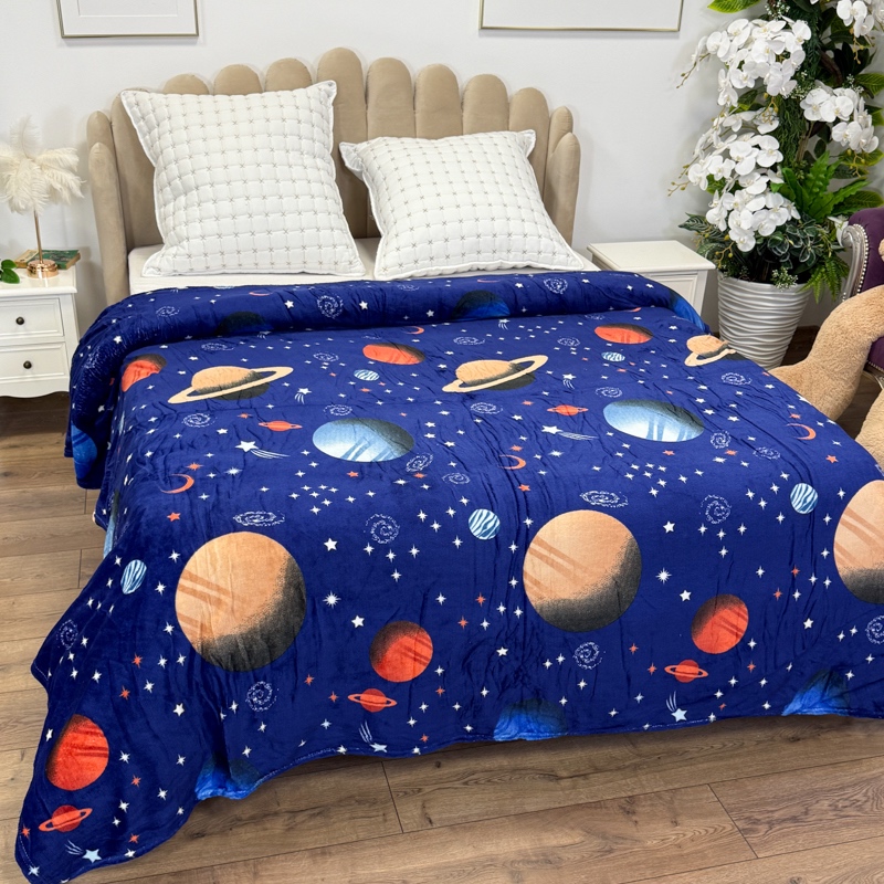 Patura pufoasa cocolino 200x230cm, 240g/mp, Albastru, Planete - 1 | YEO