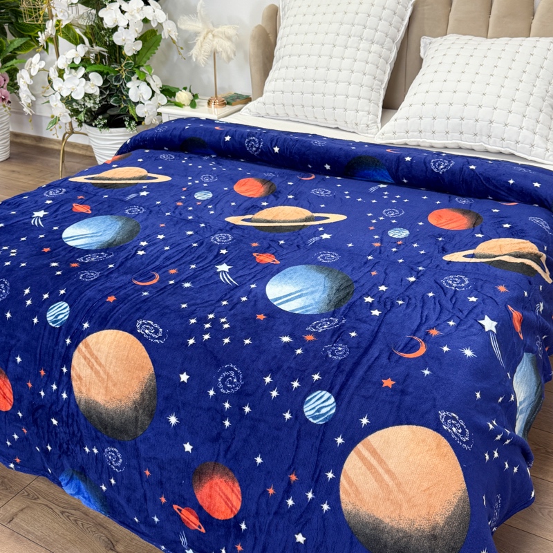 Patura pufoasa cocolino 200x230cm, 240g/mp, Albastru, Planete - 2 | YEO