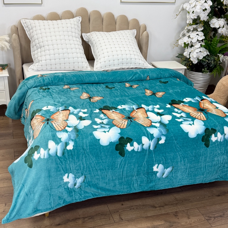Patura pufoasa cocolino 200x230cm, 240g/mp, Turquoise, Fluturi - 1 | YEO