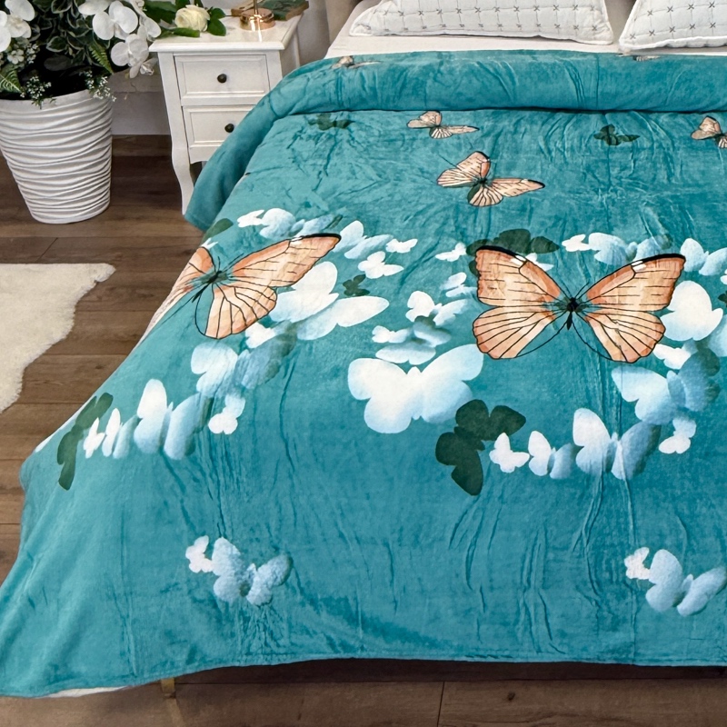 Patura pufoasa cocolino 200x230cm, 240g/mp, Turquoise, Fluturi - 3 | YEO