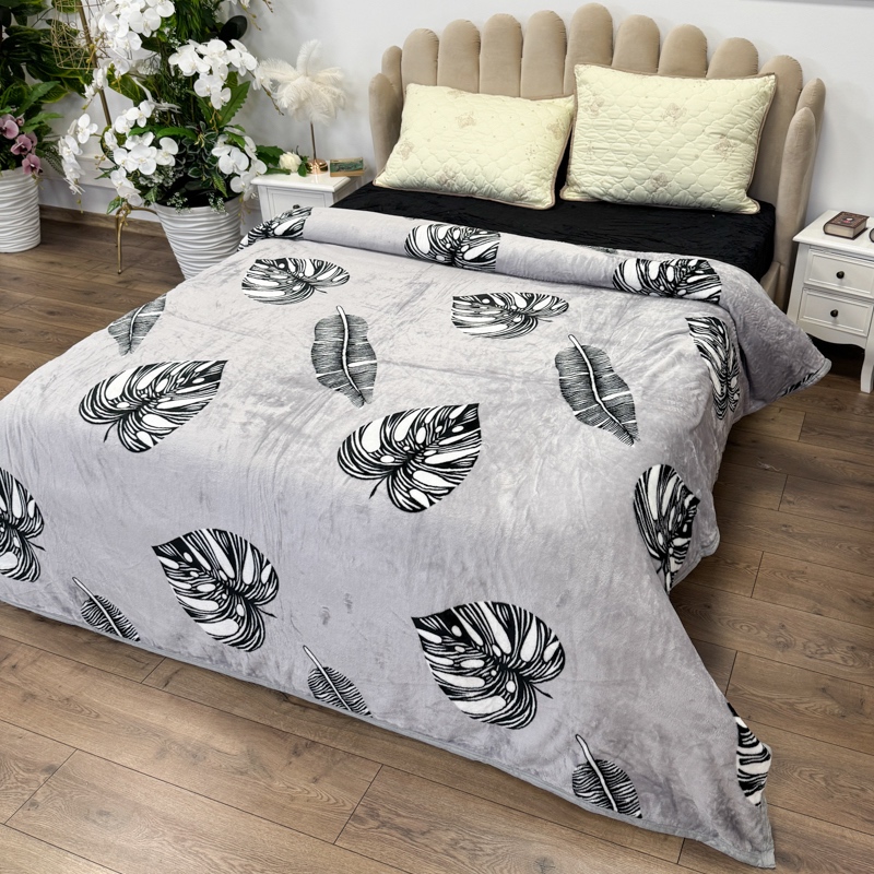 Patura pufoasa cocolino 200x230cm, 240g/mp, Gri, Frunze - 1 | YEO
