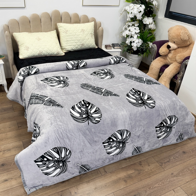 Patura pufoasa cocolino 200x230cm, 240g/mp, Gri, Frunze - 2 | YEO