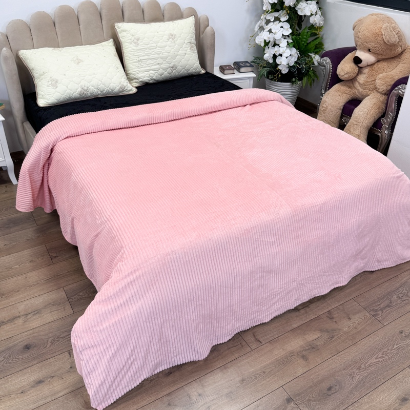 Patura pufoasa cocolino 200x230cm, 240g/mp, Roz cu Dungi Gofrate - 2 | YEO
