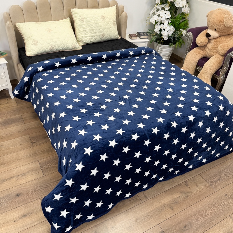 Patura pufoasa cocolino 200x230cm, 240g/mp, Bleumarin, Stelute - 1 | YEO