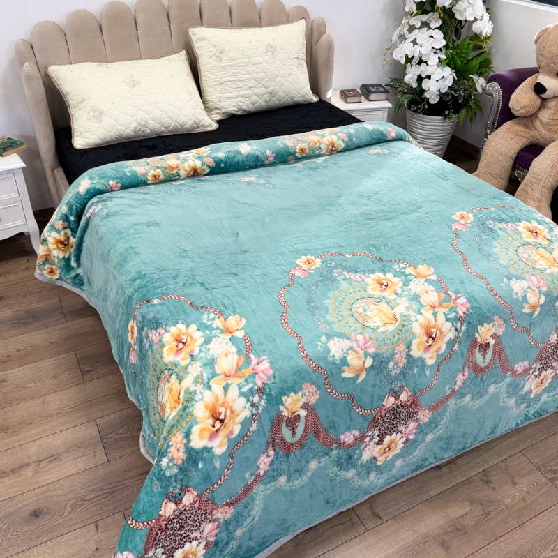 Patura pufoasa cocolino 200x230cm, 240g/mp, Menta, Flori - 1 | YEO