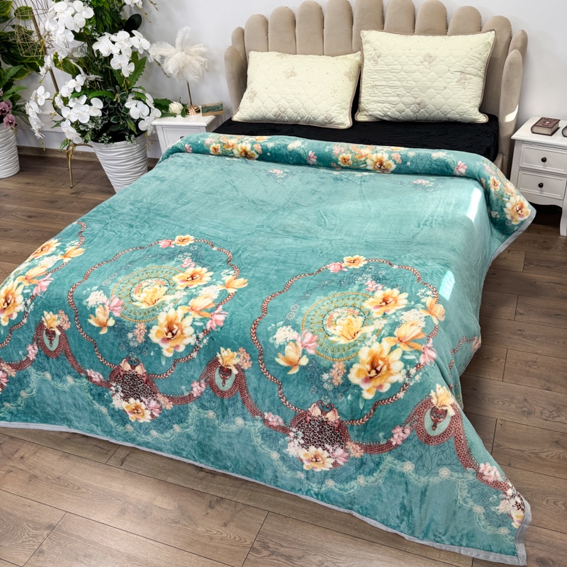 Patura pufoasa cocolino 200x230cm, 240g/mp, Menta, Flori - 2 | YEO
