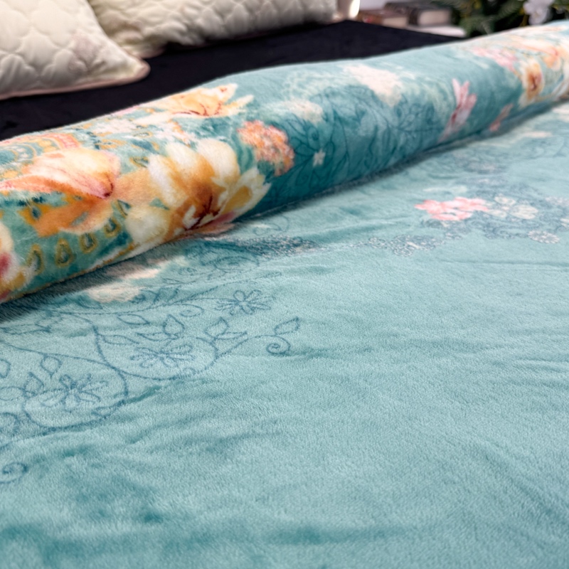 Patura pufoasa cocolino 200x230cm, 240g/mp, Menta, Flori - 3 | YEO