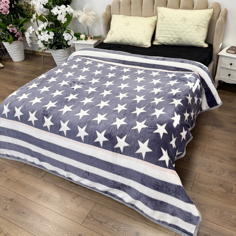 Patura pufoasa cocolino 200x230cm, 240g/mp, Gri, Stelute si Dungi - 1 | YEO
