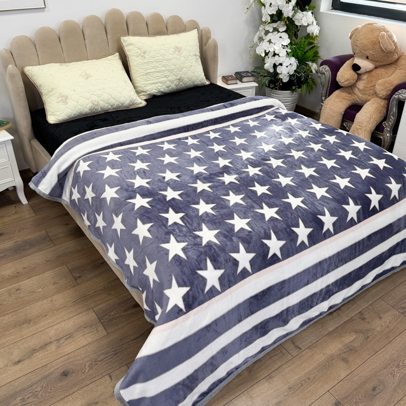 Patura pufoasa cocolino 200x230cm, 240g/mp, Gri, Stelute si Dungi - 2 | YEO