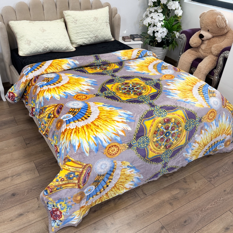Patura pufoasa cocolino 200x230cm, 240g/mp, Cappuccino, Galben, Model Tribal - 1 | YEO