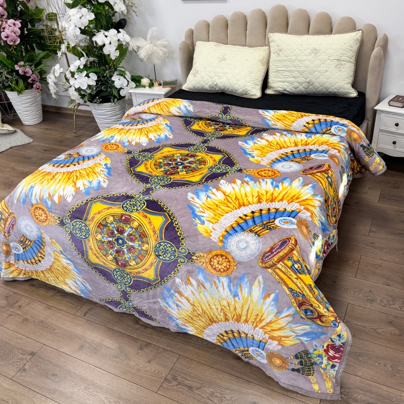 Patura pufoasa cocolino 200x230cm, 240g/mp, Cappuccino, Galben, Model Tribal - 2 | YEO