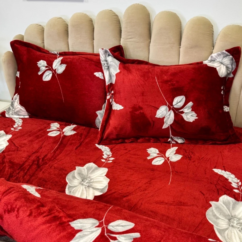 Lenjerie pat dublu, Super Pufoasa COCOLINO,cu ELASTIC, 4 piese, Grena, Flori - 3 | YEO