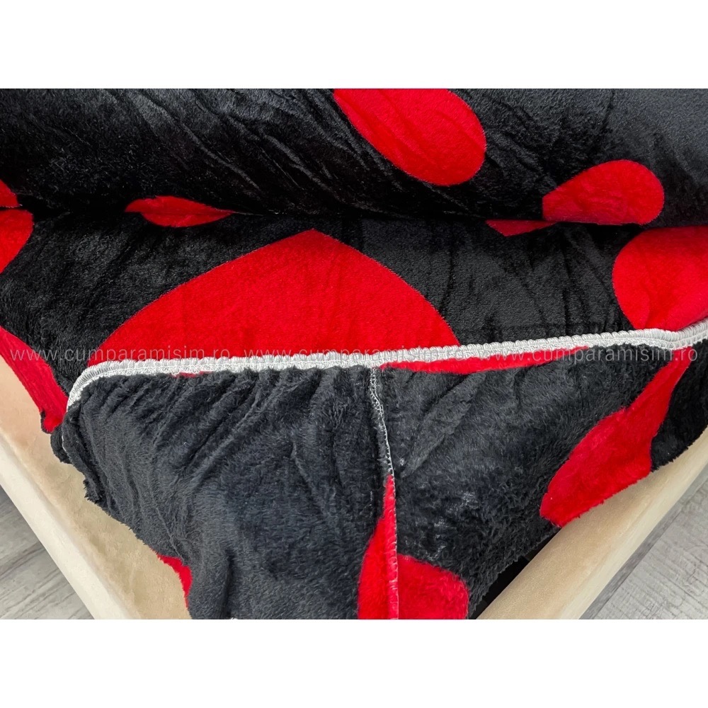 Lenjerie pat dublu, Super Pufoasa COCOLINO,cu ELASTIC, 4 piese, Negru, Inimioare - view 6