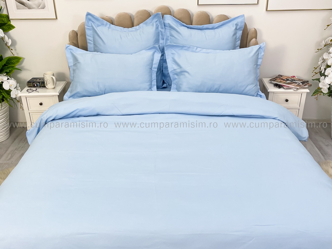 (OFERTA TRIO) Lenjerie pat dublu,  FINET, 6 piese, cu ELASTIC, Bleu - 2 | YEO